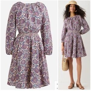 J. Crew Palermo Smocked Waist Mini Dress in Floral Bouquet Linen Medium